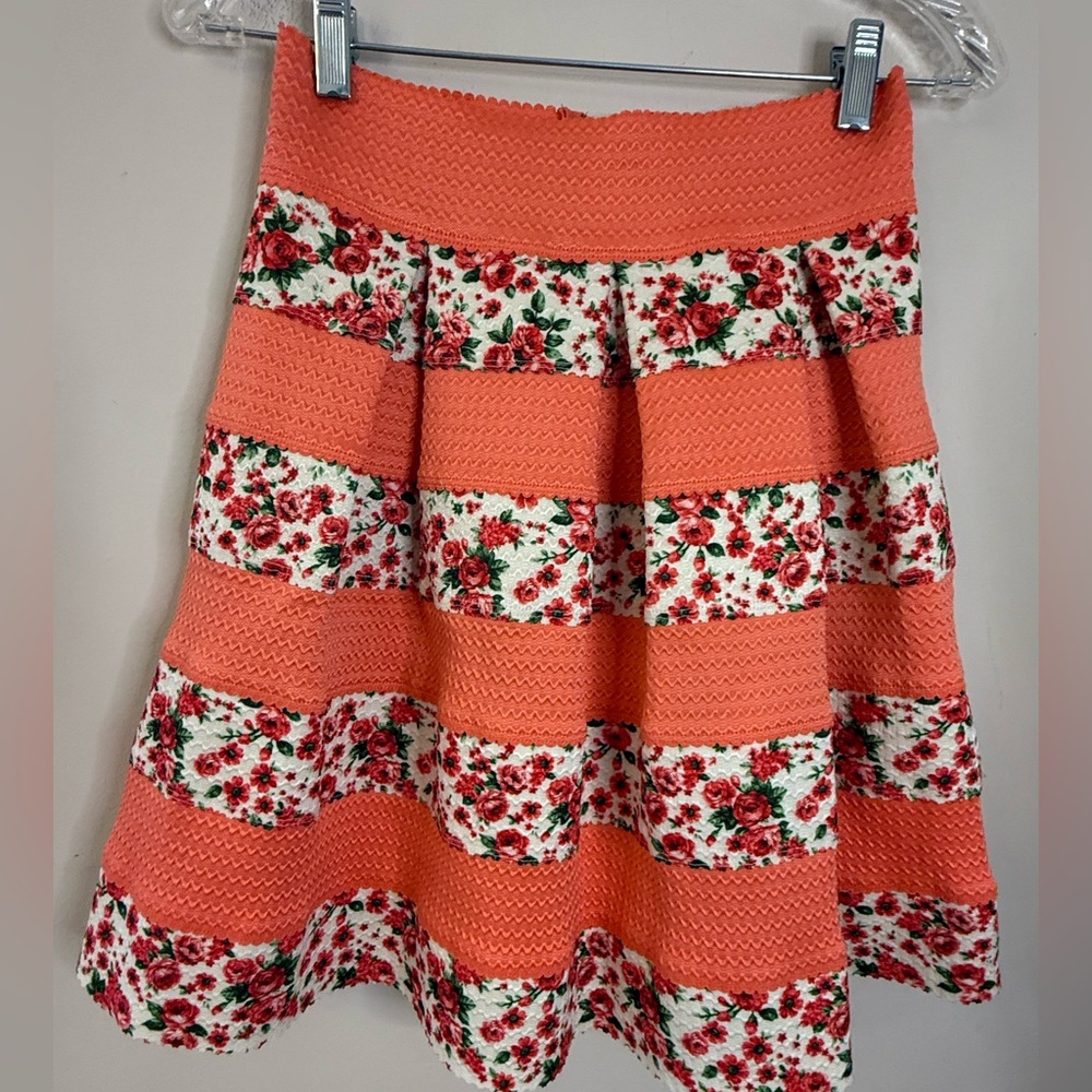 mi ami ditsy floral textured striped pleated mini skirt SZ M